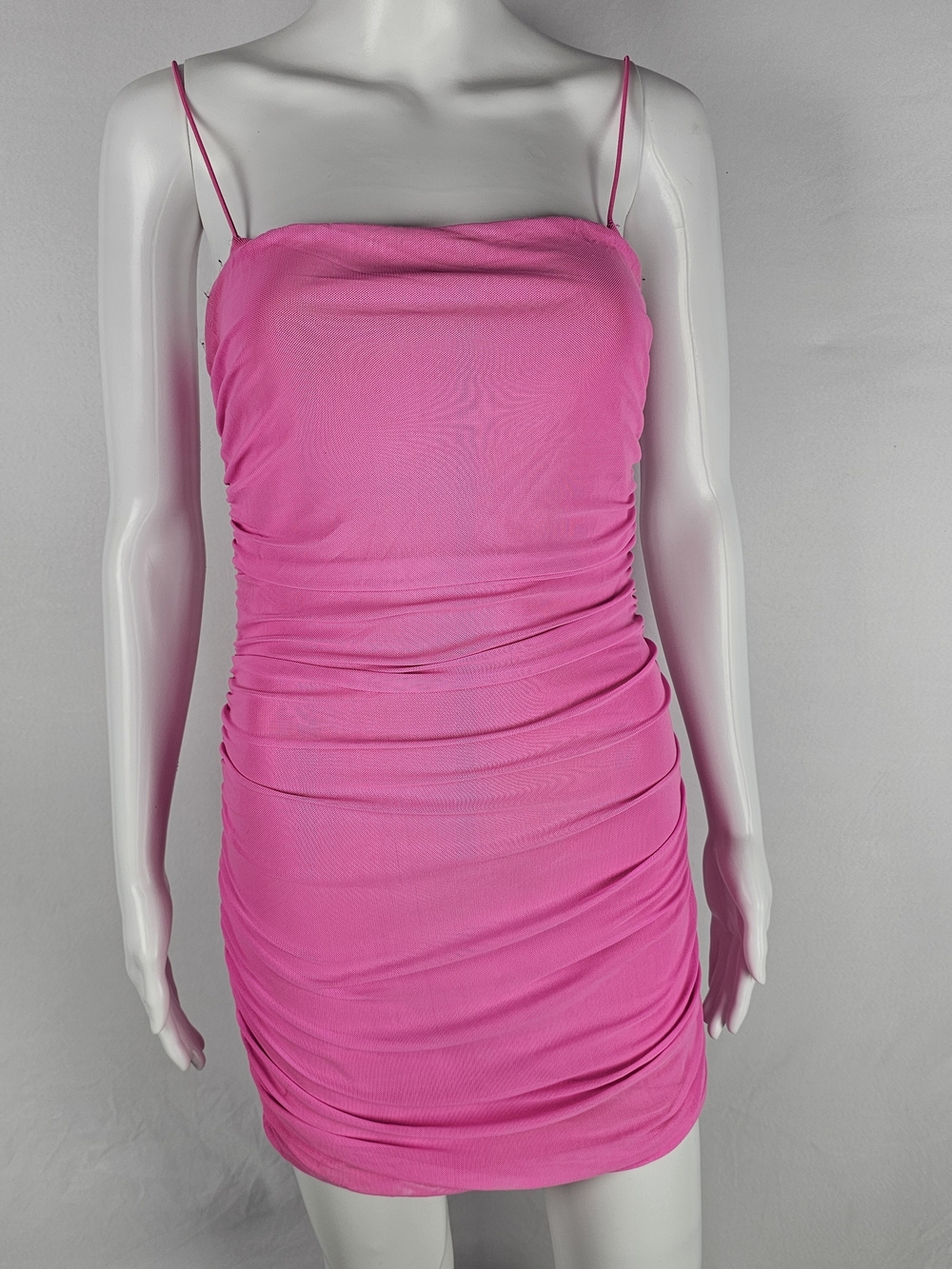 Princess Polly Hot Pink Ruched Mini Dress with Spaghetti Straps